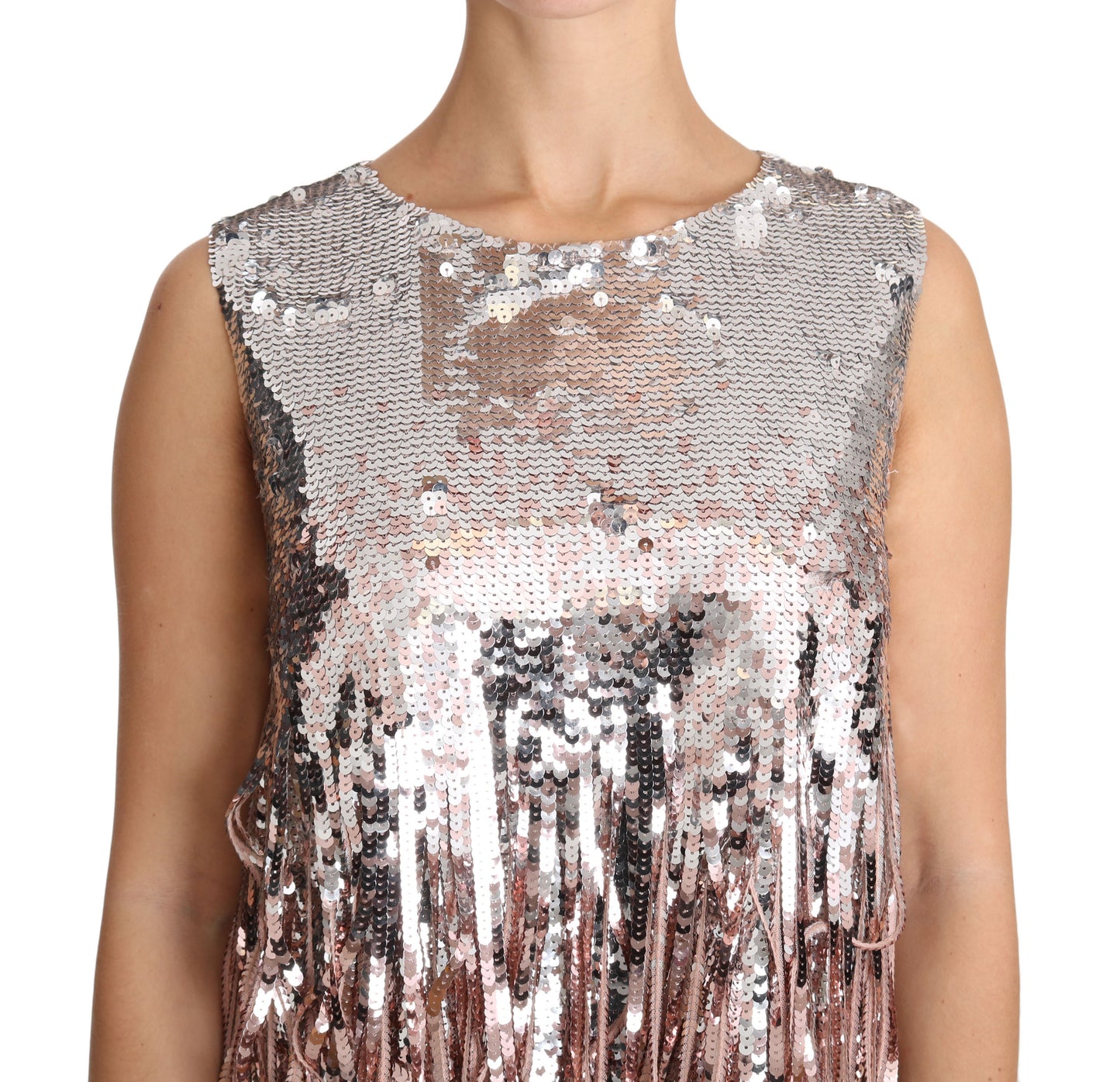 Dolce &amp; Gabbana Gyllene Rosa Paljett Fringe Elegance Topp