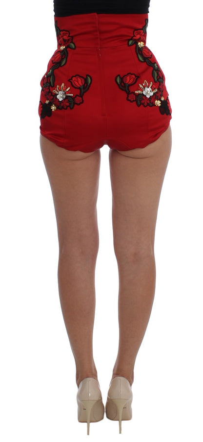 Dolce &amp; Gabbana Ravishing Red Silk Broderade Shorts