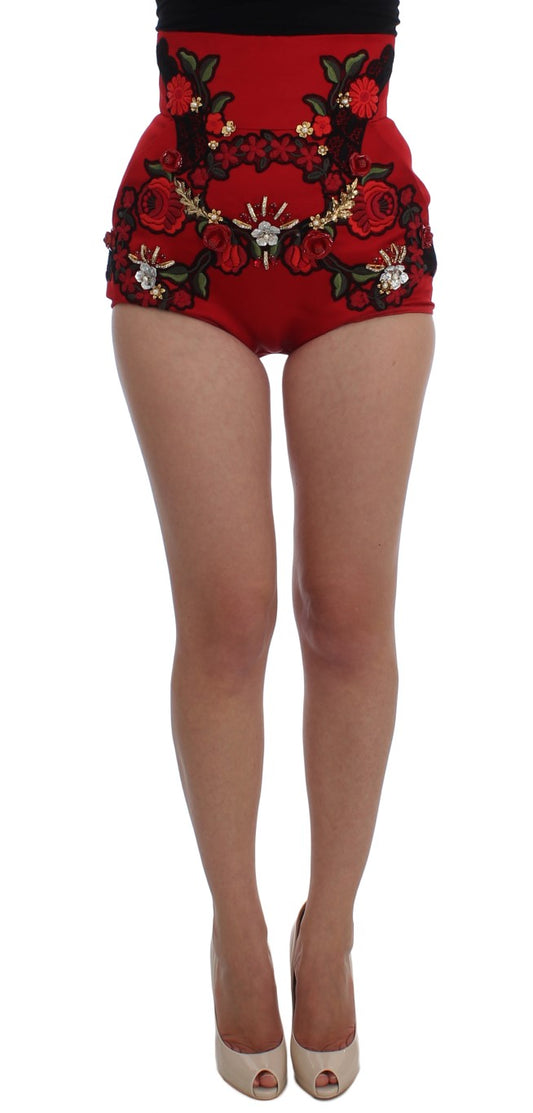 Dolce &amp; Gabbana Ravishing Red Silk Broderade Shorts