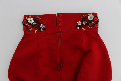 Dolce &amp; Gabbana Shorts med hög midja i röd sidenkristall