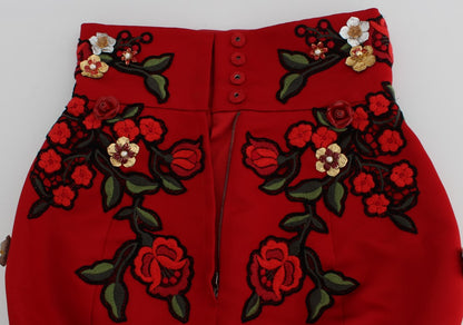 Dolce &amp; Gabbana glamorösa röda sidenblommiga broderade shorts