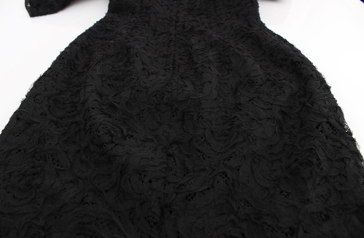 Vestido largo elegante de encaje floral negro de Dolce &amp; Gabbana