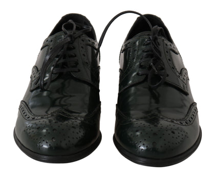 Elegantes zapatos brogue verdes de Dolce &amp; Gabbana, zapatos planos con punta de ala Oxford