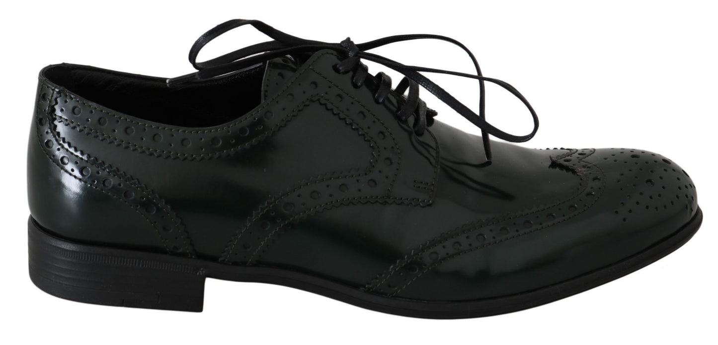 Elegantes zapatos brogue verdes de Dolce &amp; Gabbana, zapatos planos con punta de ala Oxford