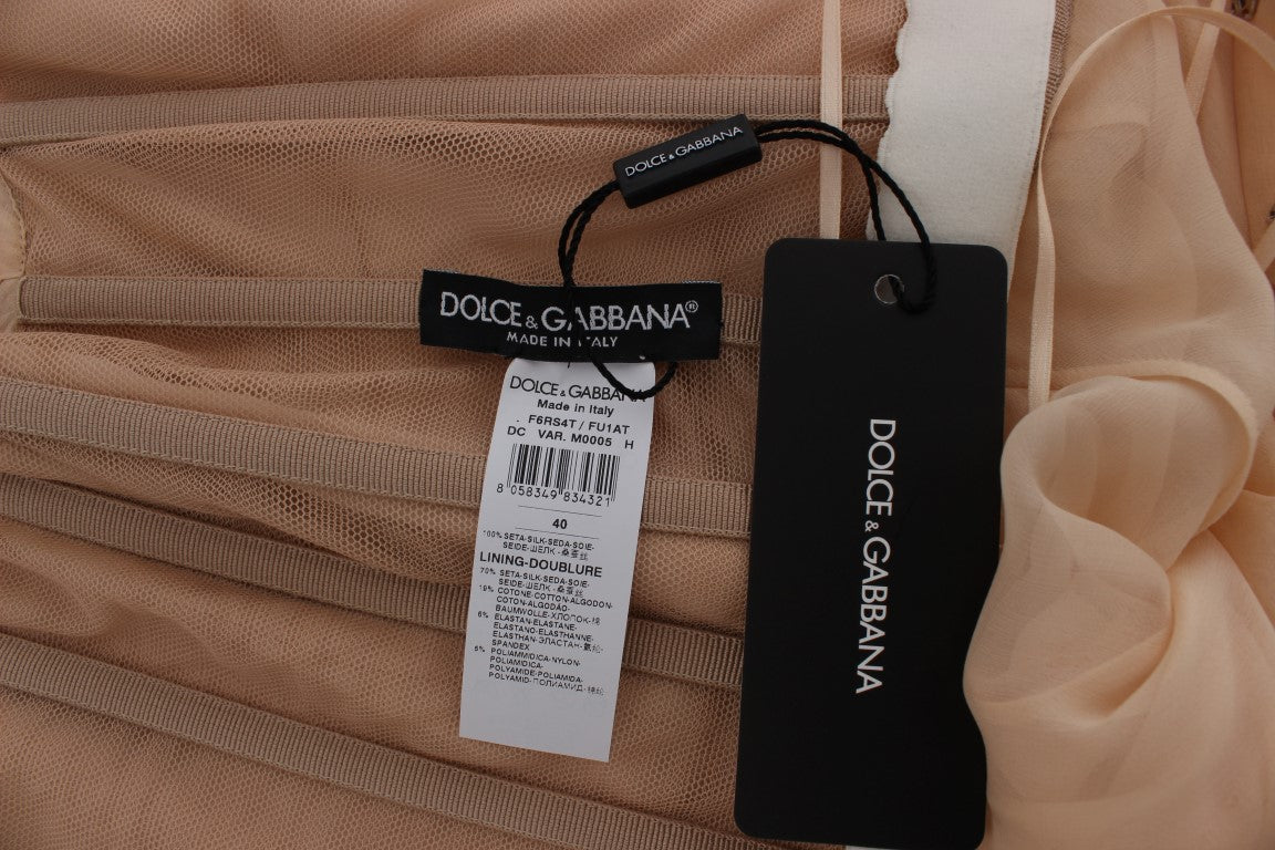 Dolce &amp; Gabbana Elegant beige sidenklänning i hel längd