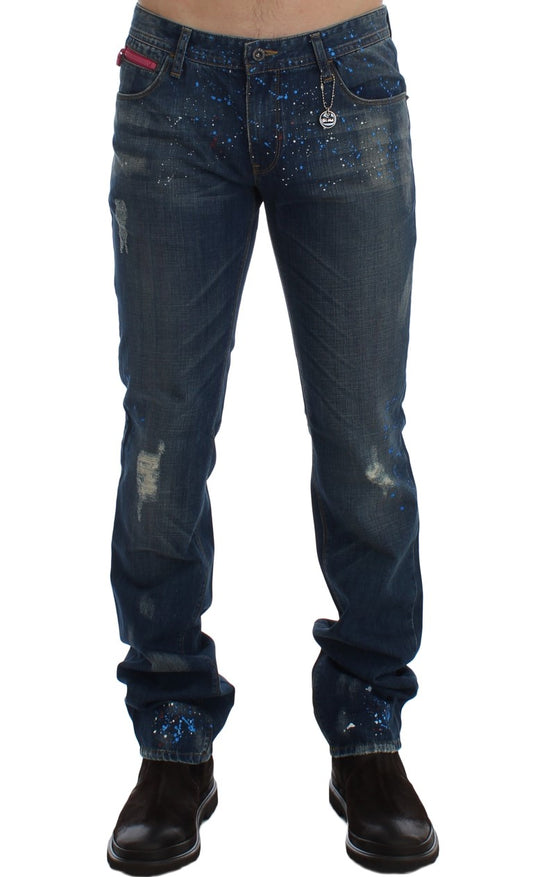 Kostym National Chic Blue Wash Painted Slim Fit Jeans