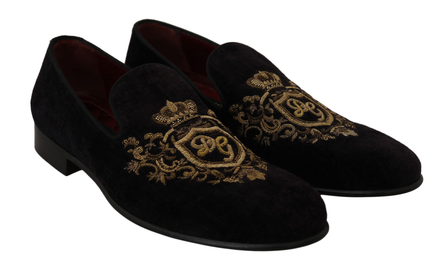 Dolce &amp; Gabbana Elegant Black Loafers med guldkronabroderi