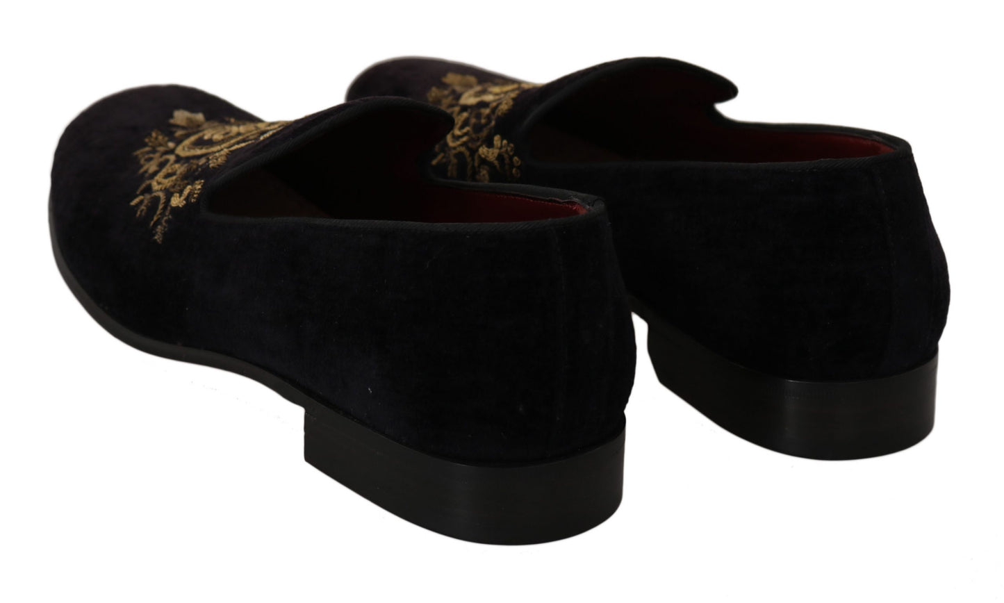 Dolce &amp; Gabbana Elegant Black Loafers med guldkronabroderi