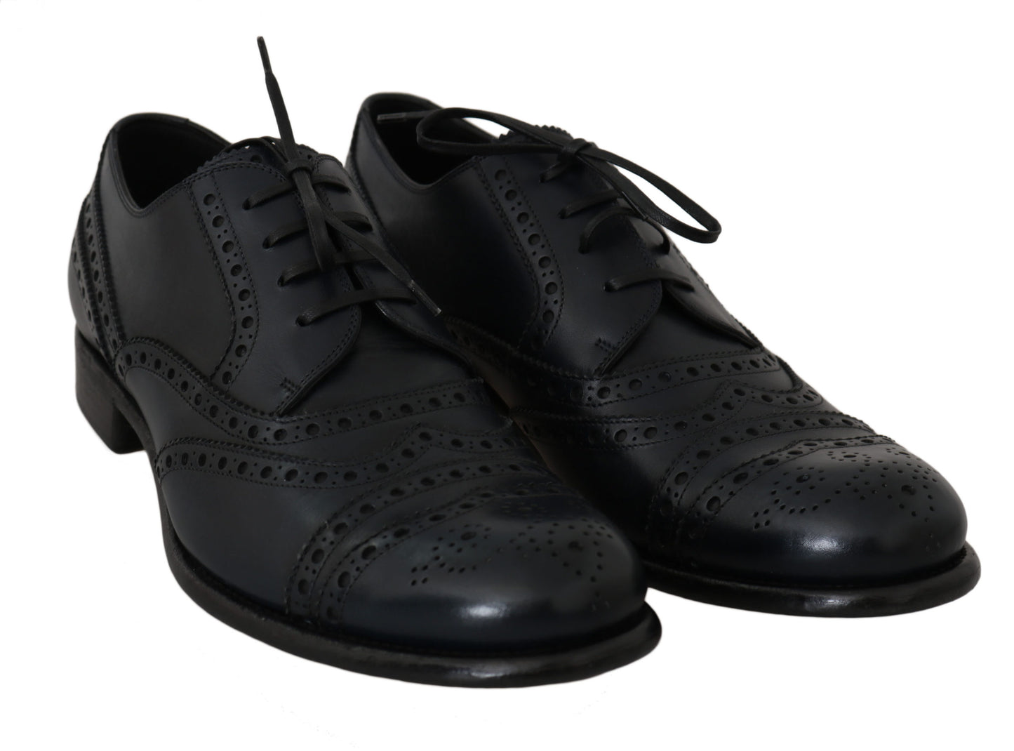 Dolce &amp; Gabbana Elegant Blue Leather Wingtip Derby Shoes