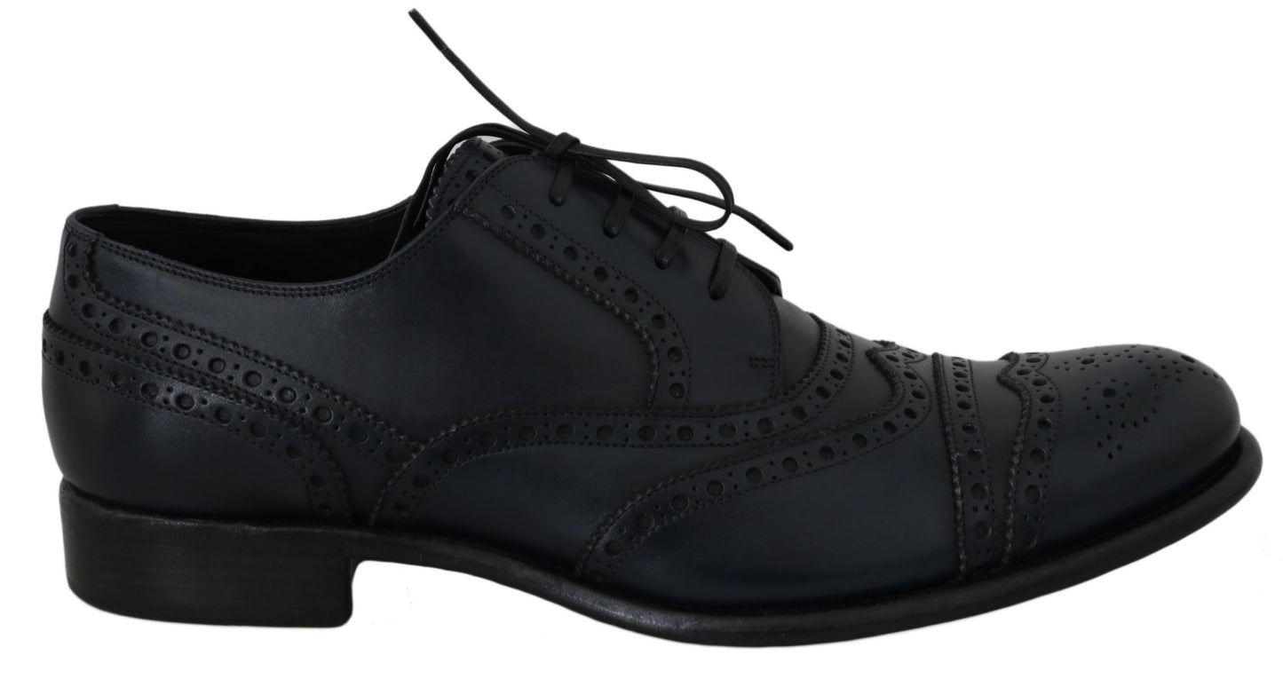 Dolce &amp; Gabbana Elegant Blue Leather Wingtip Derby Shoes