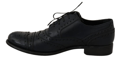 Dolce &amp; Gabbana Elegant Blue Leather Wingtip Derby Shoes