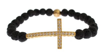 Nialaya Elegant Gold & Black Lava Stone Bracelet