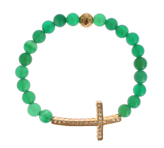 Nialaya Elegant Green Jade Bead &amp; Guldpläterat armband