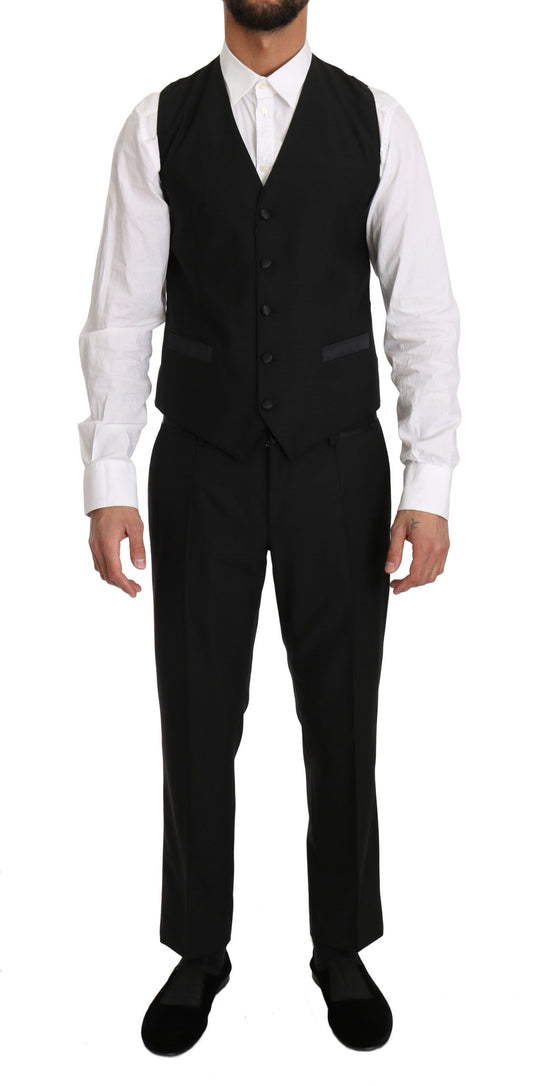 Dolce &amp; Gabbana Sleek Black Slim Fit formell väst